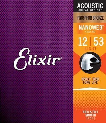 Струны для акустической гитары Elixir Nanoweb Phosphor Bronze Acoustic Light 12/53 240663 фото