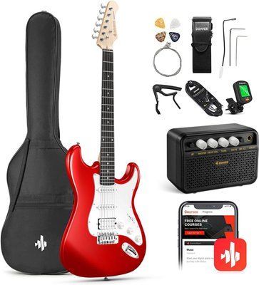 Набор электрогитара Donner Music DST-100 Sunburst Electric Guitar Kit Red EC1166 + комбоусилитель + тюнер+ чехол + ремень 87532 фото