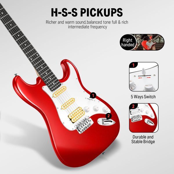 Набір електрогітара Donner Music DST-100 Sunburst Electric Guitar Kit Red EC1166 + комбопідсилювач + тюнер +чохол + ремінь 87532 фото