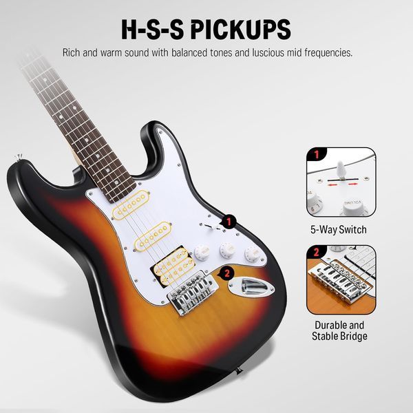 Набір електрогітара Donner Music DST-100 Sunburst Electric Guitar Kit Sunburst EC1098 + комбопідсилювач + тюнер +чохол + ремінь 87530 фото
