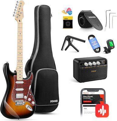Набор электрогитара Donner Music DST-152 Electric Guitar Kit Sunburst EC1415 + комбоусилитель + тюнер+ чехол + ремень 87535 фото