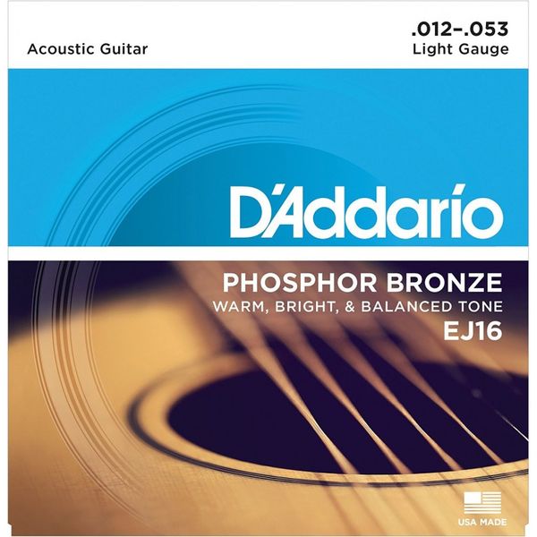 Струни для акустичної гітари D'Addario EJ16 Phosphor Bronze Light Acoustic Guitar Strings 12/53 74489 фото