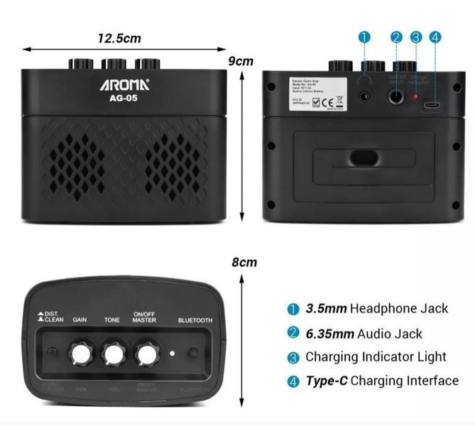 Комбопідсилювач для електрогітари AROMA AMP AG05 BLACK потужність 5вт 87192 фото