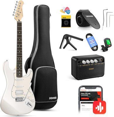 Набор электрогитара Donner Music DST-152 Electric Guitar Kit Polar White EC1418 + комбоусилитель + тюнер+ чехол + ремень 87537 фото