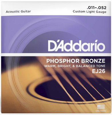 Струни для акустичної гітари D'Addario EJ26 Phosphor Bronze Custom Light Acoustic Guitar Strings 11/52 2888 фото