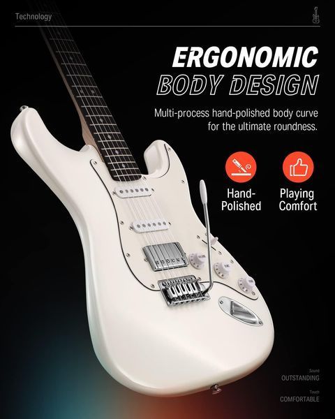 Набір електрогітара Donner Music DST-152 Electric Guitar Kit Polar White EC1418 + комбопідсилювач + тюнер +чохол + ремінь 87537 фото