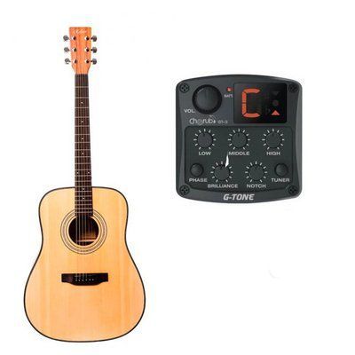 Електроакустична гітара TYMA HD-100 NS з п'єзодатчиком Cherub GT-3 Preamp, 4-х смуговий еквалайзер, натуральний колір 84900 фото