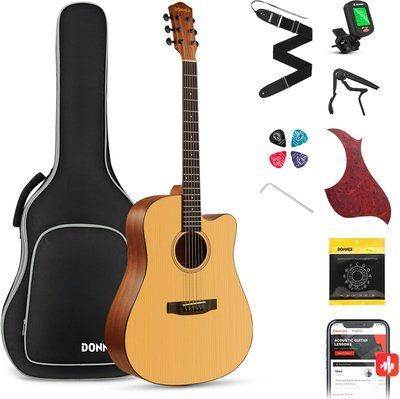 Набор акустическая гитара Donner Music DAG-1C 41 Inch Full-size Cutaway Acoustic Guitar Spruce Mahogany Body EC984 + чехол + струны + тюнер + накладка + каподастр 87513 фото