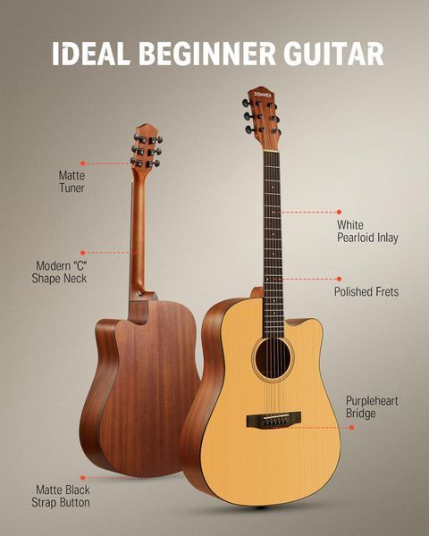 Набор акустическая гитара Donner Music DAG-1C 41 Inch Full-size Cutaway Acoustic Guitar Spruce Mahogany Body EC984 + чехол + струны + тюнер + накладка + каподастр 87513 фото