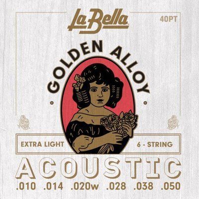 Струны для акустической гитары La Bella 40PT 80/20 Golden Alloy Acoustic Guitar Strings Extra Light 10/50 528808 фото