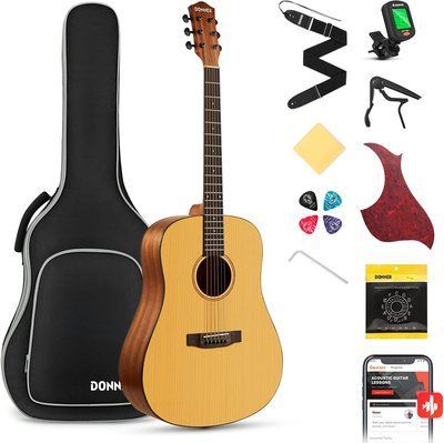 Набор акустическая гитара Donner Donner Music Acoustic Guitar 41 Inch Full-size EC983 + чехол + струны + тюнер + накладка + каподастр 87518 фото
