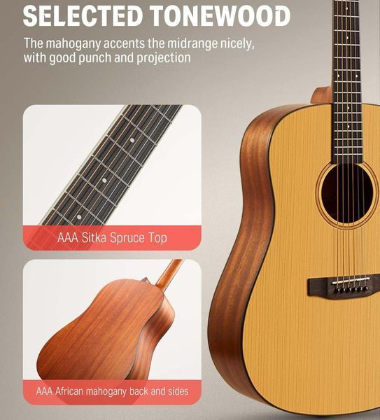 Набор акустическая гитара Donner Donner Music Acoustic Guitar 41 Inch Full-size EC983 + чехол + струны + тюнер + накладка + каподастр 87518 фото
