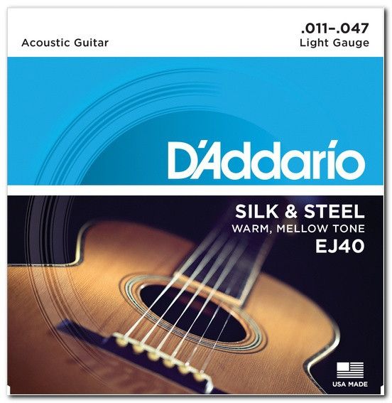 Струни для акустичної гітариD'Addario EJ40 Silk & Steel Folk Acoustic Guitar Strings 11/47 Light Tension 80849 фото