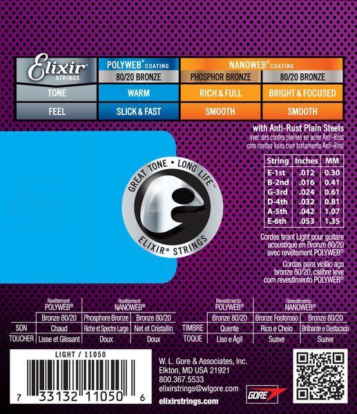 Струни для акустичної гітари Elixir AC PW CL Bronze 80/20 PolyWeb Custom Light 11-52 236036 фото