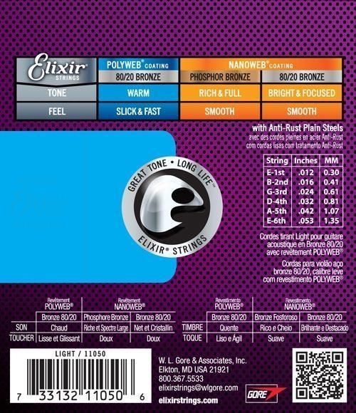 Струны для акустической гитары Elixir AC PW L Bronze 80/20 PolyWeb Light 12-53 236035 фото