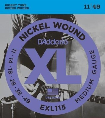 Струни для електрогітари D'Addario EXL115 Nickel Wound Medium/Blues-Jazz Rock 11/49 84278 фото