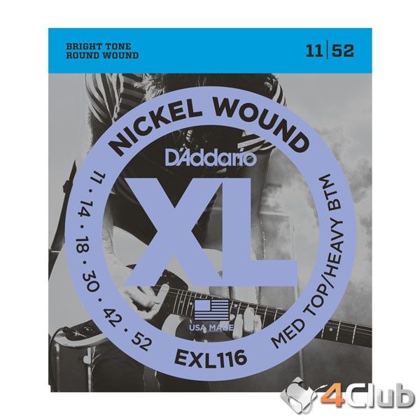 Струни для електрогітари D'Addario EXL116 Nickel Medium Top/Heavy Bottom Electric Guitar Strings 11/52 78090 фото