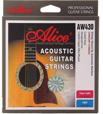 Струни для акустичної гітари Alice AW430L Acoustic Coated Copper Wound Light Guitar Strings 12/53 78308 фото