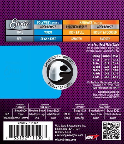 Струни для акустичної гітари Elixir AC PW M Bronze 80/20 PolyWeb Medium Tension 13-56 236034 фото