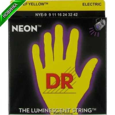 Струни для електрогітари сяючі DR NE-9/46 NEON Hi-Def (9-46) Lite-n-Heavy (Жовтого кольору) нержавіюча сталь 29-5-21-13 фото