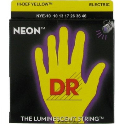 Струни для електрогітари сяючі DR NE-10 NEON Hi-Def (10-46) Medium (колір жовтий) сталь-нікель 29-5-21-19 фото