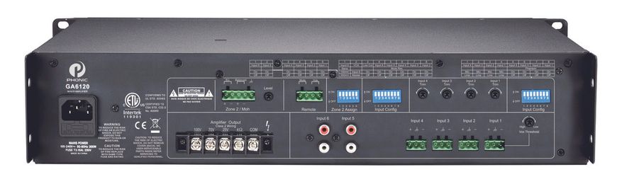 Інсталяційний мікшер-підсилювач Phonic GA6120. 120 Вт RMS х 8Ом / 100В. 286905 фото