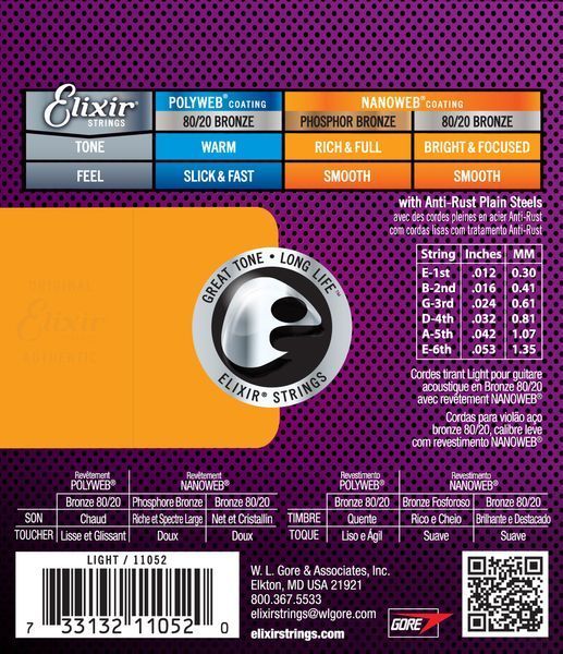 Струны для акустической гитары Elixir AC NW L Bronze NanoWeb Light 12-53 236030 фото