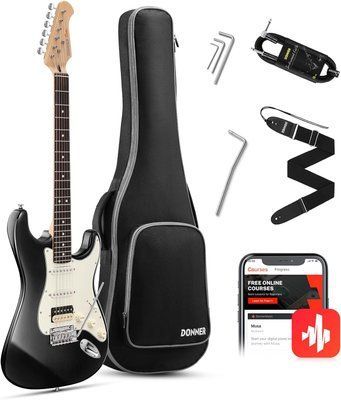 Набор электрогитара Donner Music DST-400 Electric Guitar Black EC1385 + чехол 87539 фото