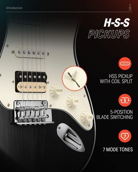 Набор электрогитара Donner Music DST-400 Electric Guitar Black EC1385 + чехол 87539 фото