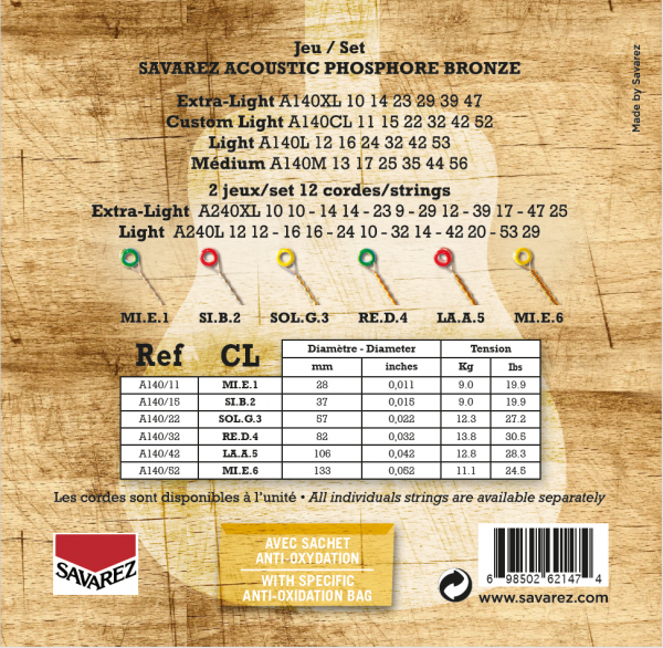 Струни для акустичної гітари Savarez A140CL Phosphor Bronze Custom Light Acoustic Guitar Strings 11/52 124514 фото