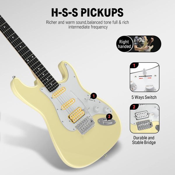 Набір електрогітара Donner Music DST-100 Sunburst Electric Guitar Kit Yellow EC1169 + комбопідсилювач + чохол + ремінь + тюнер 87534 фото
