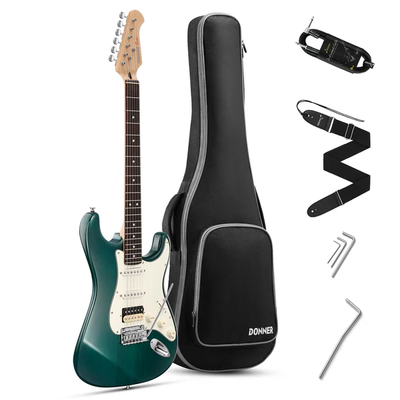 Набор электрогитара Donner Music DST-400 Electric Guitar Dark Green EC1384 + чехол + ремень 87538 фото