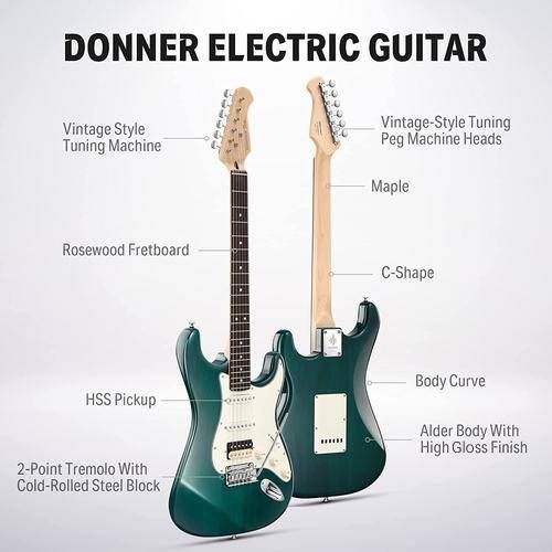 Набор электрогитара Donner Music DST-400 Electric Guitar Dark Green EC1384 + чехол + ремень 87538 фото