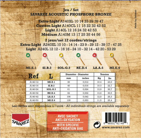 Струни для акустичної гітари SAVAREZ A140L Phosphor bronze Light Tension 12-53 124515 фото
