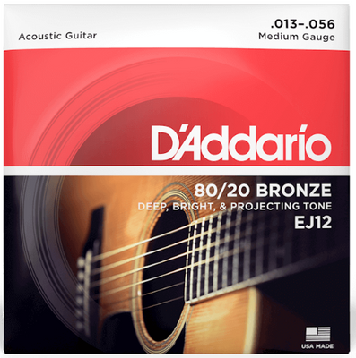 Струни для акустичної гітари D'Addario EJ12 80/20 Bronze Medium Acoustic Guitar Strings 13/56 73767 фото