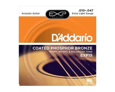Струни для акустичної гітари D'ADDARIO EXP15 EXP COATED PHOSPHOR BRONZE EXTRA LIGHT (10-47) D'ADDARIO EXP15 фото