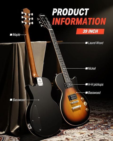 Набір електрогітара Donner Music DLP-124 Electric Guitar Sunburst + чохол + ремінь 87540 фото